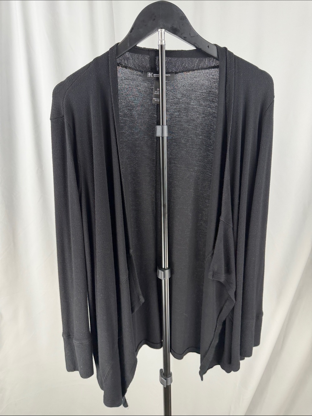 INC International Concepts Black Open-Front Draped Cardigan